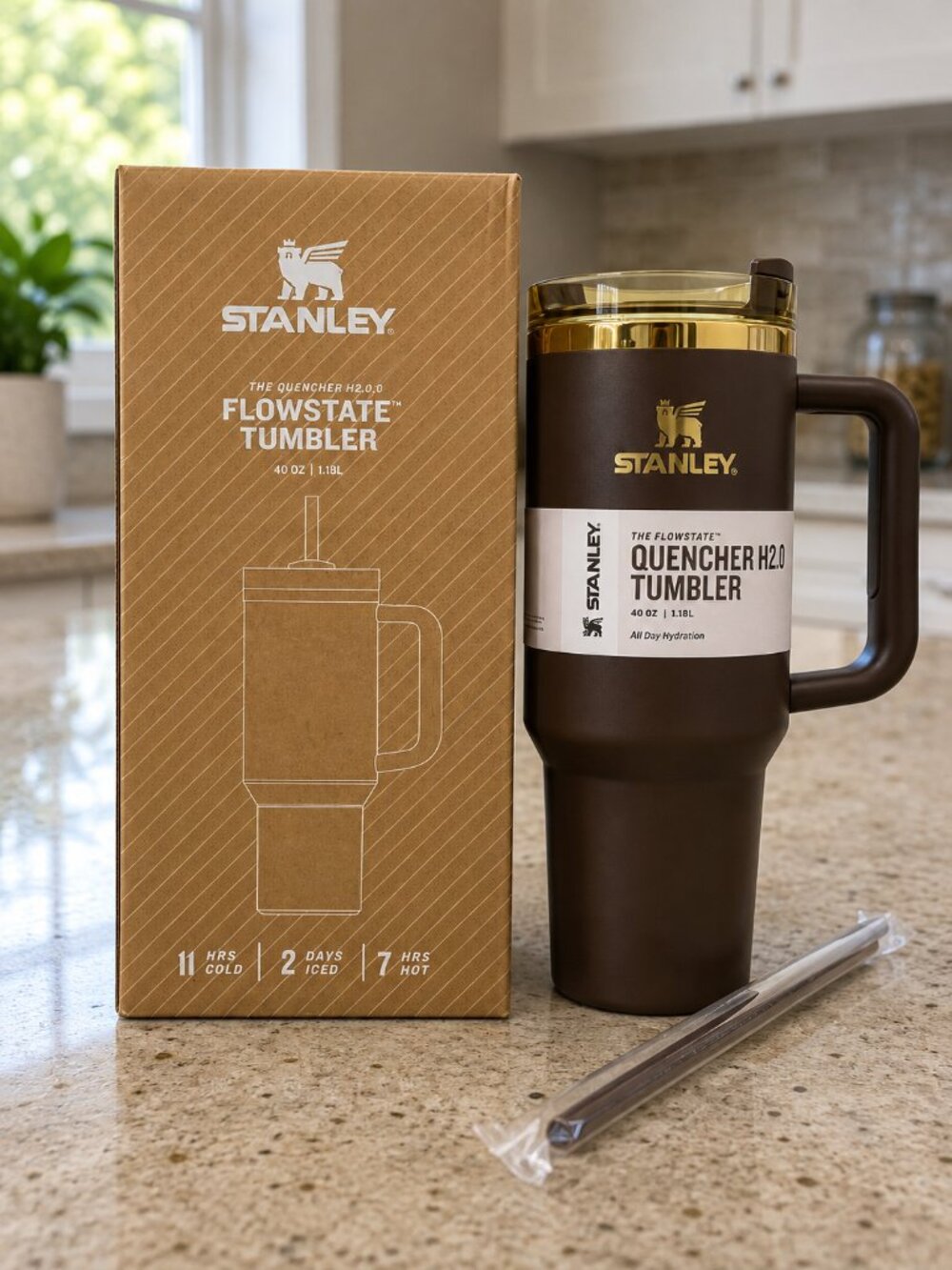 Stanley Chocolate Gold Quencher 40 oz Tumbler FlowState H2.0